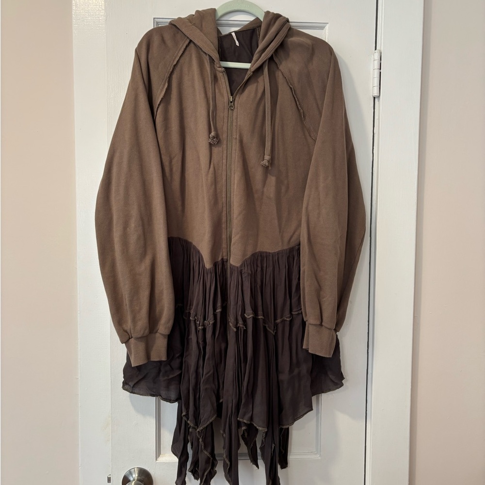 Free People Brown and Tan Hoodie with Gauze Detail